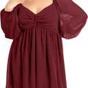 SCOMCHIC Women's Plus Size Puff Long Sleeve Dresses Sweetheart Neckline A Line Short Wedding Guest Cocktail Dress (Burgundy) 2XL
