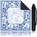 Chinoiserie Mahjong Mat with 1 Carrying Bag 31.5" x 31.5" Blue and White Rubber Anti Slip and Noise Reduction Multi Purpose Game Table Cover for Card, Board Tile Games