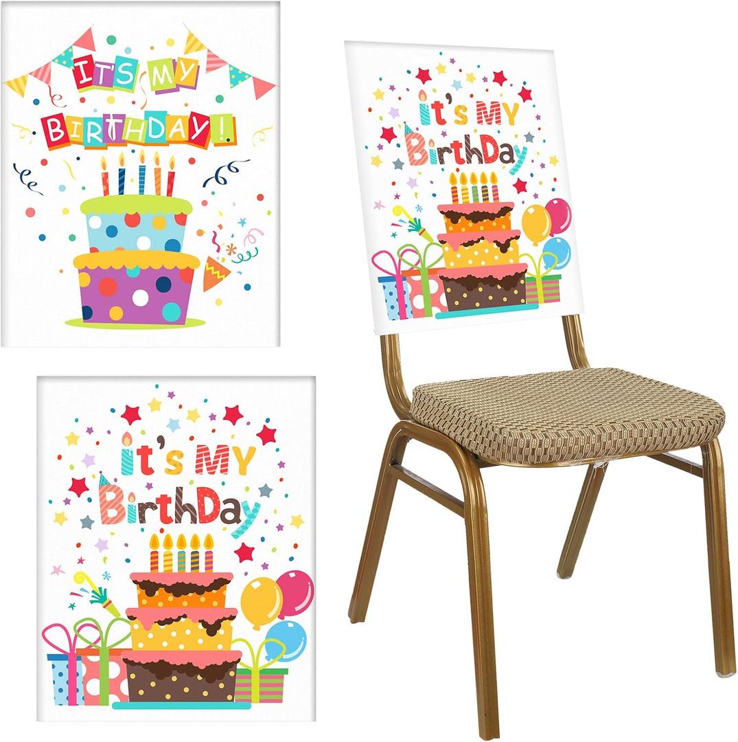 Mixweer 2 Pieces It's My Birthday Chair Cover Birthday Seat Cover Cupcake Chair Back Covers for Classroom Office Kids Dining Party Student School Decorations, 2 Styles