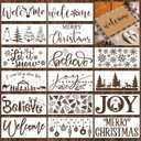 Dunzy 16 Pcs Christmas Stencils for Door Mats Crafts Reusable Merry Christmas Welcome Templates Large Stencil for Painting on Wood Sign Wall Doormat DIY Project