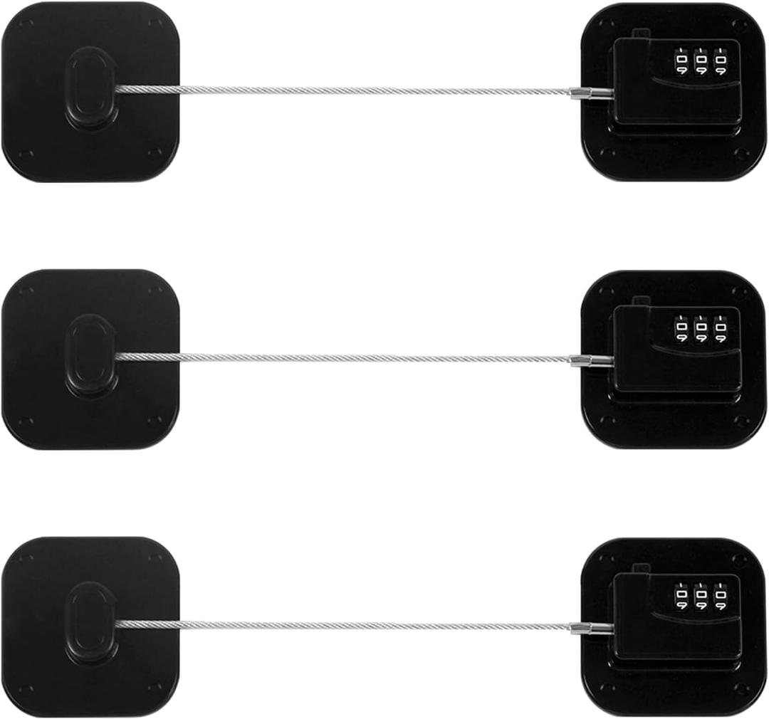 Refrigerator Lock, Heavy Duty Fridge Lock, Combination Lock for Refrigerator Cabinets, Drawers, Safety Lock, Easy Install No Keys Needed (Black-3Pack)