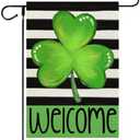 CROWNED BEAUTY St Patrick's Day Shamrock Garden Flag 12x18 Inch Double Sided for Outside Small Burlap Welcome Green Clover Stripes Holiday Yard Flag, Pack of 5