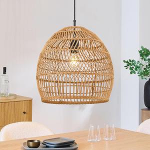ELYONA 16 Large Boho Rattan Chandelier, Modern Rustic Wicker Pendant Light Fixtures, Basket Hand Woven Hanging Lamp for Coastal Kitchen Island Dining Room Living Room Bedroom Foyer (40cm*40cm) (16 Inch Brown)