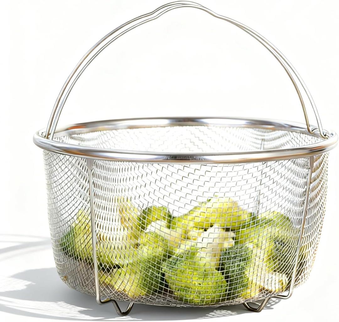 Mesh Steamer Basket for Sturdy Stainless Steel Steamer Insert Basket, Mesh Net Strainer and Insert for Pressure Cookers and Pots for Washing Fry Steam (7.8in)