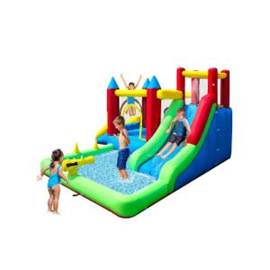 9-in-1 Inflatable Water Slide for Kids Age 3-6, Outdoor Blow Up Bounce House Water Park with Dual Slides, Climbing Wall, Splash Pool, Water Cannons, Jumping Area, Backyard Water Slide with Blower