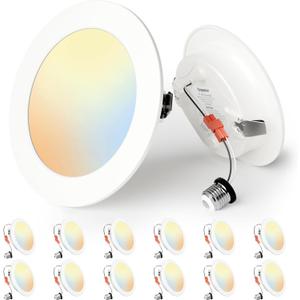 Ensenior 4 Inch LED Can Lights 12 Pack, Dimmable Retrofit Led Recessed Lighting, 5CCT Adjustable Color Temperature (2700K-5000K), 7W=77W 700LM, IC & Damp Rated, ETL&FCC Certified