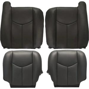 SecosAutoparts Driver & Passenger Bottom & Top Lean Back Dark Gray Without Seat Armrest Leather Seat Cover Compatible With Chevy Silverado Avalanche Tahoe Suburban GMC Sierra Yukon 2003 2004 2005 2006