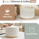Round Storage Ottoman with Tray Lid, Folding Chenille Fabric Footrest with Hidden Storage, 22.8" Large Footstool Side Table for Dorm Living Room Bedroom, Wood Grain Base, Cream White