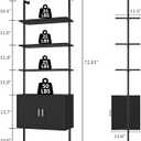 Yusong 73" Tall Bookshelf with Cabinet, Industrial Ladder Wall Mount Shelf Bookcase with Wood and Metal Frame, Plant Shelf Wall Storage Display for Living Room Bedroom, Black Wood Grain