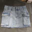 Mancreda Women Denim Cargo Skirt Mini Low Waist Button Bodycon Y2K Flap Pockets Skirts, Size 13