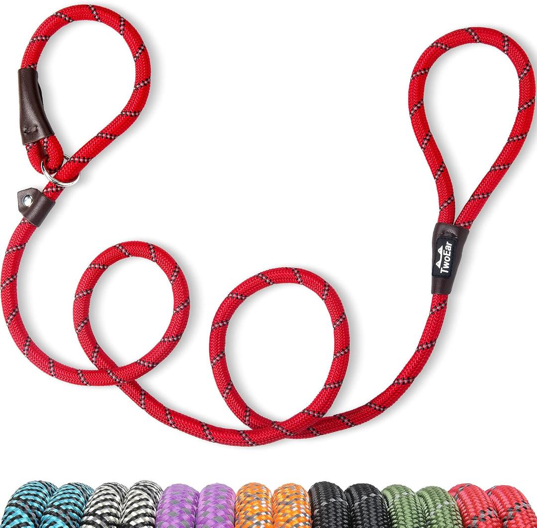 TwoEar Dog Slip Rope Leash - 6FT Heavy Duty Training Leash with Reflective Threads for Small to Large Dogs (Slim, Red)