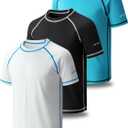 Liberty Pro 3 Pack Boys' UPF 50+ Rash Guard Short Sleeve Swim Shirts, Quick Dry UV Protection Swimwear for Kids (X-Large, Aqua/Black/White)