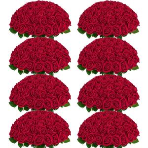 200 Pcs Red Roses Artificial Flowers, Real Touch Velvet Roses Bouquet Fake Flowers Bulk, Artificial Roses with Long Stems for Birthday Gift Women Mom DIY Bridal Wedding Centerpiece Decorations