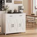 Homhedy Sideboard Buffet Cabinet, Coffee Bar Storage Cabinet with Drawers and Doors, Farmhouse Kitchen Cabinet with Adjustable Shelves, for Kitchen, Dining Room, Living Room, White, 11.8"D x 35.4"W x 31.5"H