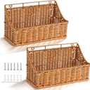 OwnMy 2PCS Plastic Wicker Hanging Basket Wall Mount Storage Baskets for Kitchen Organizing Fruit, Onion, Potato, Vegetable, Hanging Fruit Baskets for Kitchen Counter/Pantry/Cabinet