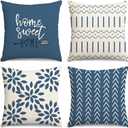 RABUSOFA Blue Throw Pillow Covers 18x18 Set of 4,Decorative Pillows for Couch Bed,Boho Outdoor Home Sweet Home Decor Pillow Cases for Home Linen Fabric Navy
