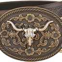 Verdusa Women's Vintage Western Leather Buckle Belt (Coffee Brown)