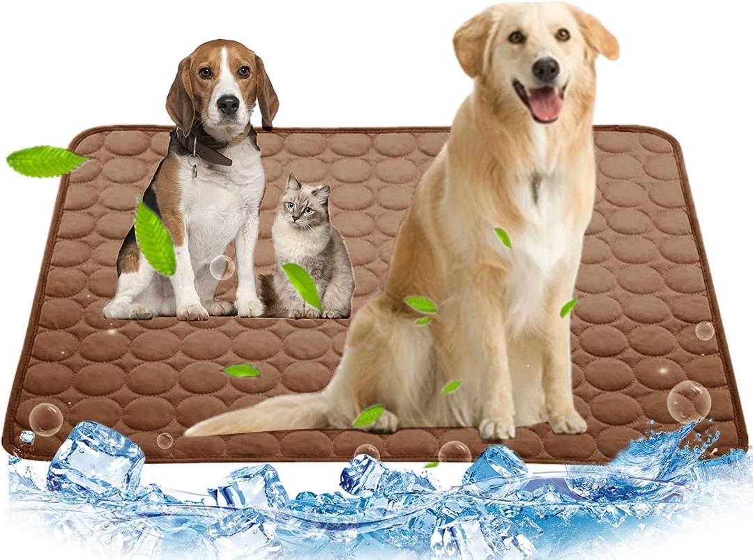 Dog Cooling Mat, Pet Cooling Mat for Dogs Cooling Blanket for Dogs Dog Cooling Pad for Kennels, Crates, Cars, Indoor & Outdoor Ice Silk Cooling Mat for Extra Large Dogs (Brown, XL(40 * 28"))