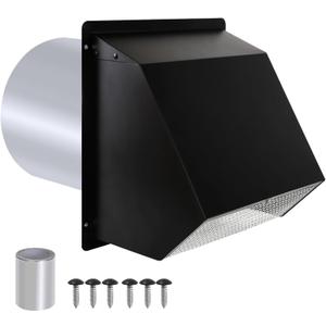 10 Inch Hooded Wall Vent with Screen and Damper,Outdoor Wall Exhaust Vent Cover Cap for Kitchen Range Hood HVAC Duct Dryer Ventilation&Outside Exterior Mount,Galvanized Steel,Black