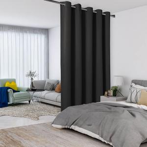 LORDTEX Black Room Divider Curtains - Total Privacy Wall Room Divider Screens Sound Proof Wide Blackout Curtain for Living Room Bedroom Patio Sliding Door, 1 Panel, 5.8ft Wide x 9ft Tall