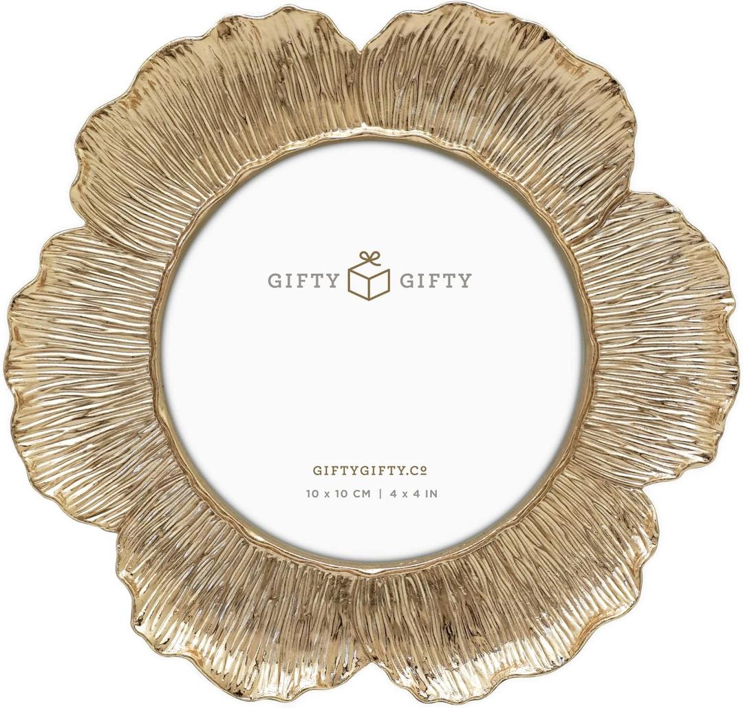 Circular Gold Floral Photo Frame / 4x4 In | For Tabletop Display | Perfect for Home Decor, Wedding, Graduation, Or Milestone Photos