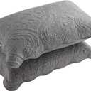 BOSOWOS Quilted Pillow Shams Set of 2, Decorative Microfiber King Bed Pillow Shams, Soft Breathable Pillow Covers with Envelope Closure (Grey, 2Pcs:20 x 36inch)