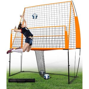 Portable Volleyball Training Equipment Net System, Volleyball Practice Net with Carrying Bag, Height Adjustable for Backyard Indoor Outdoor Hitting Serving Practice (orange)
