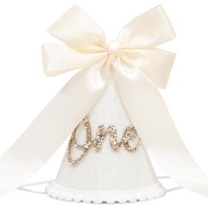 Boho Beige Bow Half Birthday hat-1/2 Birthday Decorations,Glitter Number Cone Hat,Princess Hat,Photo Props Cake Smash