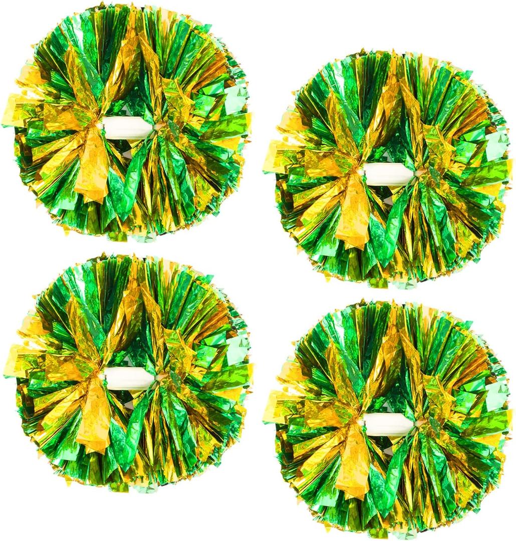 4Pcs Metallic Cheerleading Pom Poms, Creative 2 Pair Cheerleader Cheering Squad Pompoms for School Sports Dance Games Team Spirit Cheer