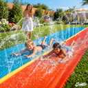 JAMBO Premium 18Ft Budget Slip Splash and Slide, Heavy Duty Water Slide with Advanced Sprinkler System, Backyard Waterslide, Splash Mat, Outdoor Water Toys n Slides for Kids