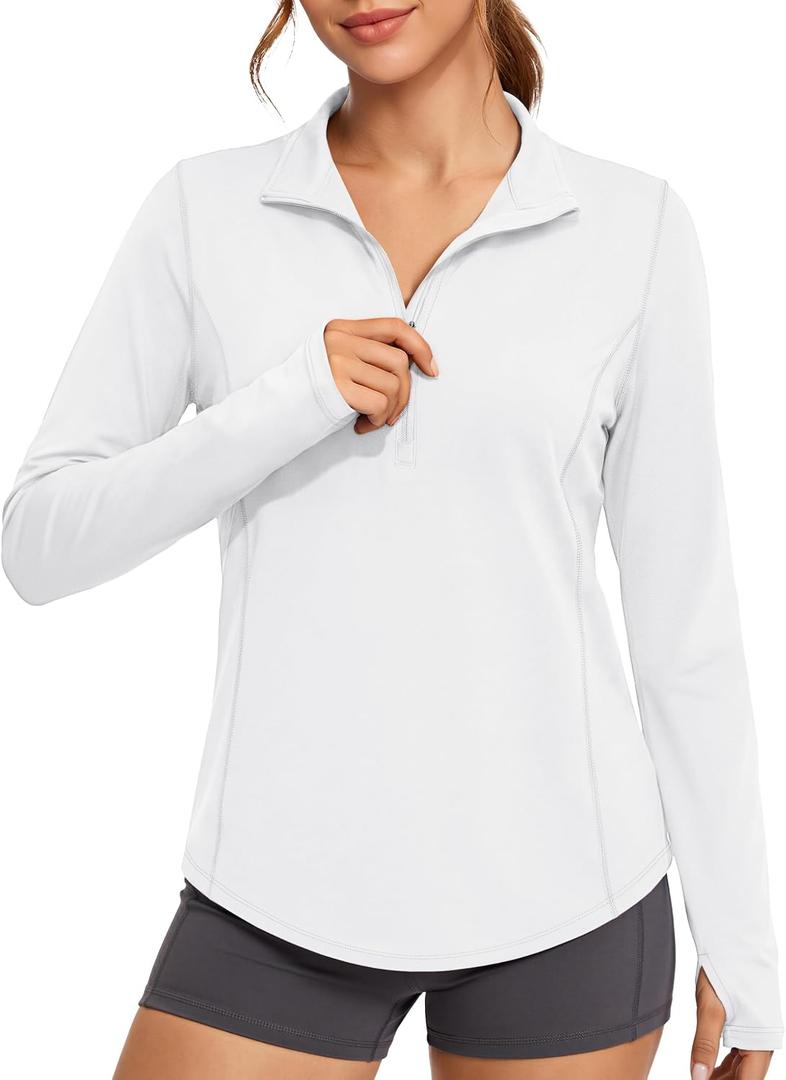 MAGCOMSEN Women's Long Sleeve Sun Shirts Half 1/2 Zip Pullover UPF 50+ Tops (White, XL)