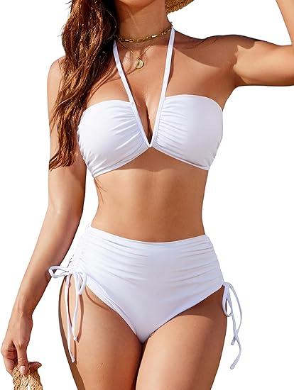 Blooming Jelly Womens High Waisted Bikini Sets Metal Sexy Swim Suits 2025 Mesh Summer Swimwear (XLarge, White)