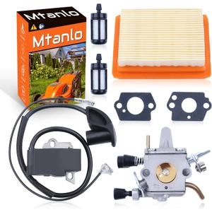 Ignition Coil Carburetor Kit for Stihl FS120 FS200 FS250 FS300 FS350 Trimmer with Air Filter Spark Plug Fuel Filter Carburetor Gasket
