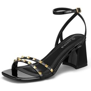 ALICEPUB Women's Chunky Block Heels Strappy Heels Square Open Toe Heeled Sandals Short Heels Comfortable Dressy Shoes Wedding Bridal Party 8