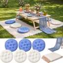 Frienda 91'' x 71'' Extra Large Outdoor Boho Picnic Blanket with Blue Table Runner 6 Floor Pillows Cushions for Picnic Party Camping Wedding Bachelorette Birthday Baby Shower Yard Decor, 15 x 15 inches
