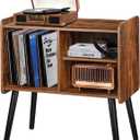 Record Player Stand with Vinyl Record Storage, Mid-Century Turntable Stand for Living Room Bedroom Office, Record Player Table, Vinyl Holder Holds up to 100 Albums, Rustic Brown