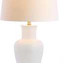 JONATHAN Y 29" White/Gold Traditional Ceramic Urn LED Table Lamp for Bedroom Decor, White Linen Drum Shade, Classic Nightstand Lamp for Living Room, LED Bulb Included JYL4026A