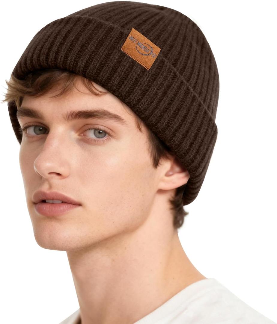 AlisOker Beanie Hat for Men Women, Unisex Warm Winter Knit Cap Soft Fleece Lined Hat (Coffee)