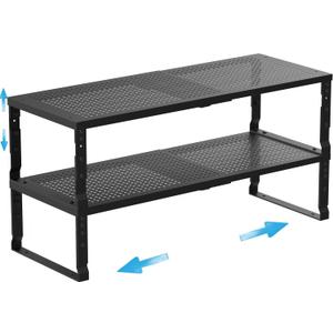 Expandable Spice Rack Kitchen Cabinet Shelf Organizer, Stackable Storage Shelves Racks, Adjustable Counter Shelving for Cabinets, Countertop, Cupboard,Pantry and More(2Packs/Black/Large)