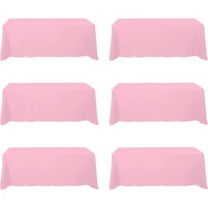 BRILLMAX 6 Pack Pink Tablecloths 90 x 156 Inch for 8ft Rectangle Tables - 150 GSM Polyester Fabric, Floor Length Drop, Water, Stain & Wrinkle Resistant Cloth Cover for Wedding Reception Banquet