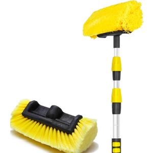 Anyyion 11 Foot Car Wash Brush with Long Handle, Telescopic Flow Through Car Washing Brush Soft Bristles wash Car, RV, Boat, Solar Panel, Deck, Floor, Swimming Pool (Yellow)