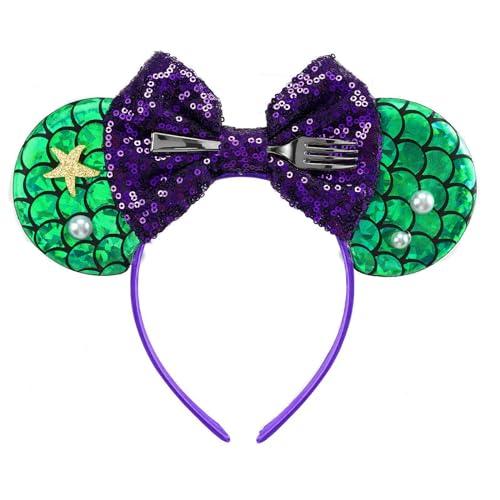 LYLIN Mouse Ears Headband, Princess Mouse Ears for Women Girls Adult, Sparkle Bow Hair Accessories for Cosplay Costume, Travel, Party Decorations