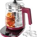 Hot Tea Maker Glass Electric Kettle with Tea Infuser and Temperature Control,1.5L Stainless Steel Tea Maker & 1200W Rapid Boiling,Programmable Control for your Favorite Teas and Coffee,Red