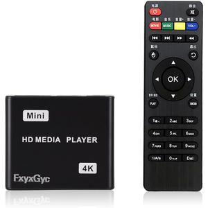 HDMI Media Player, 4K Ultra HD Digital Media Player, Supports USB Drive, SD Card, 4K@30Hz Output,H.265/H.264/AVC Decoding MP4/MKV/MP3/TS/Rmvb/Mov/JPG for Advertising Playback Multimedia TV Playback.