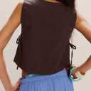 Crew Neck Crop Tank Tops for Women Loose Split Tie Side Sleeveless Cotton Linen Tops Summer Boxy Cropped Vest Tops (Red, L)