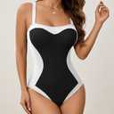 MANGOPOP Women One Piece Swimsuit Tummy Control Slimming Swim Suits Color Block Bathing Suit 2026 Beach Vacation Swimwear, Size: M