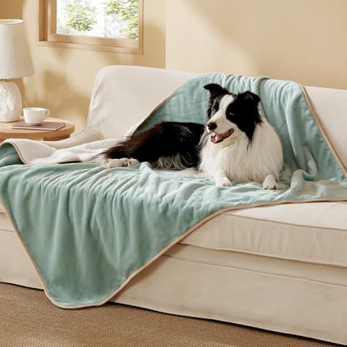 Bedsure Waterproof Dog Blankets for Extra Large Dogs - XL Cat Blanket Washable for Couch Protection, Sherpa Fleece Puppy Blanket, Soft Plush Reversible Throw Furniture Protector, 50"x60", Light Green