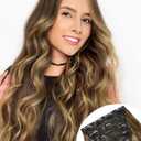 ALXNAN Clip in Hair Extension, 6PCS Mixed Brown & Blonde Long Wavy Hair Extension 24 Inch Thick Soft Synthetic Hair Double Weft Hairpieces for Women