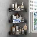 VOLPONE 3-Pack Black Triangle Shower Caddy, 3-Tier Corner Shelves, Rustproof Shower Storage Rack, Drill Free Wall Mount Shower Organizer, 40lbs Load Capacity