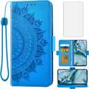 Asuwish Compatible with OnePlus Nord Wallet Case Tempered Glass Screen Protector Credit Card Holder Flip Wrist Strap Stand Cell Phone Cover for One Plus On 1 Plus 1plus One+ 1+ 1+Nord Men Blue